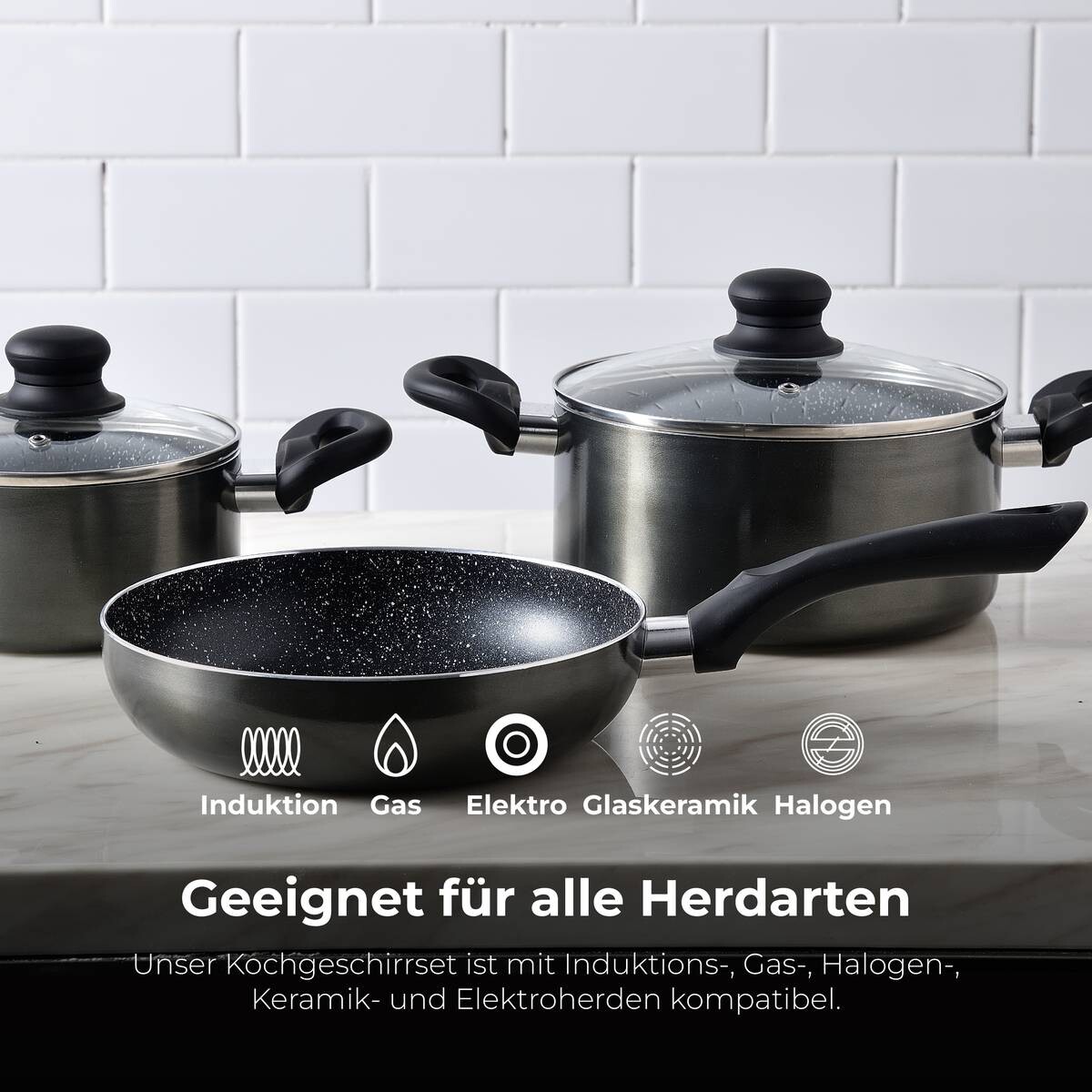 SAN IGNACIO Kochgeschirrset Soria schwarz Aluminium 4 tlg.