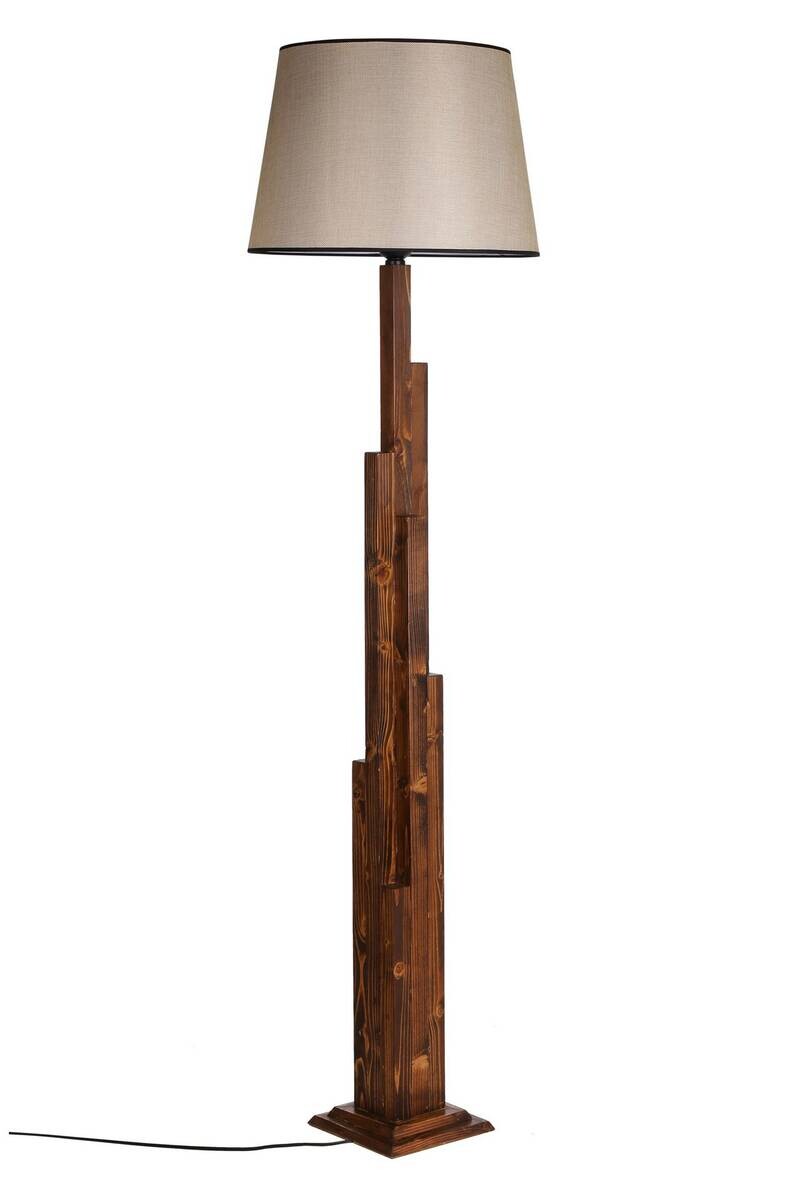 Stehleuchte nussbaum Holz Stoff B/H/L/D: ca. 45x165x45x45 cm E27 1 Brennstellen