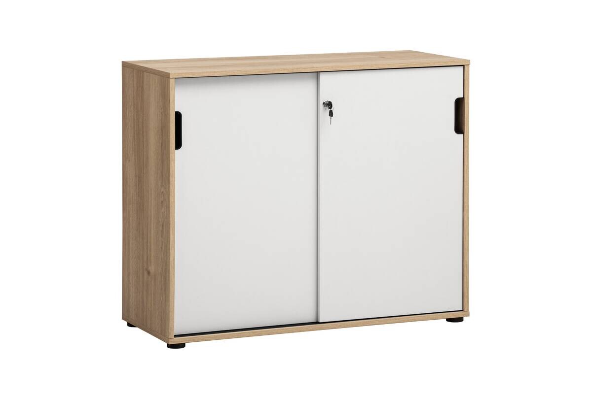 Schiebetürenschrank Emmik weiß matt Eiche Eiche weiß Nachbildung B/H/T: ca. 100,1x83,6x41 cm