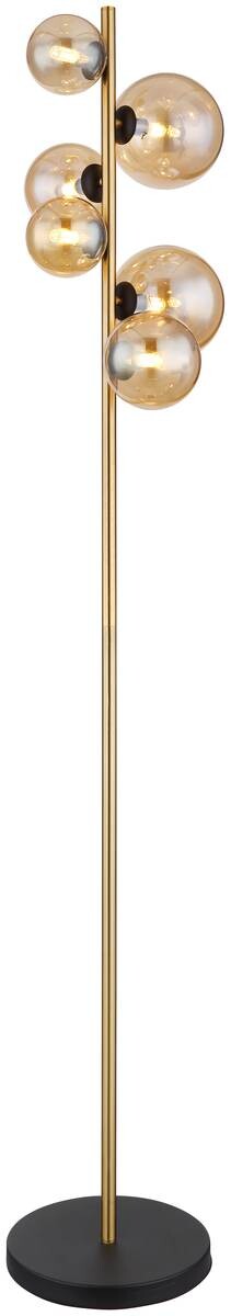 GLOBO Stehlampe RIHA schwarz amber messing Glas Metall B/H/L: ca. 26,5x155x28,5 cm G9 6 Brennstellen