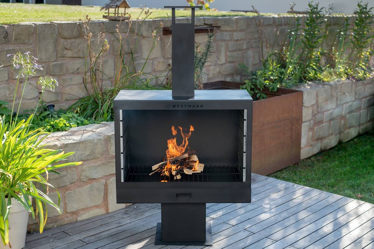 Westmann Grill-und Gartenkamin schwarz Metall B/H/T: ca. 90x160x50 cm