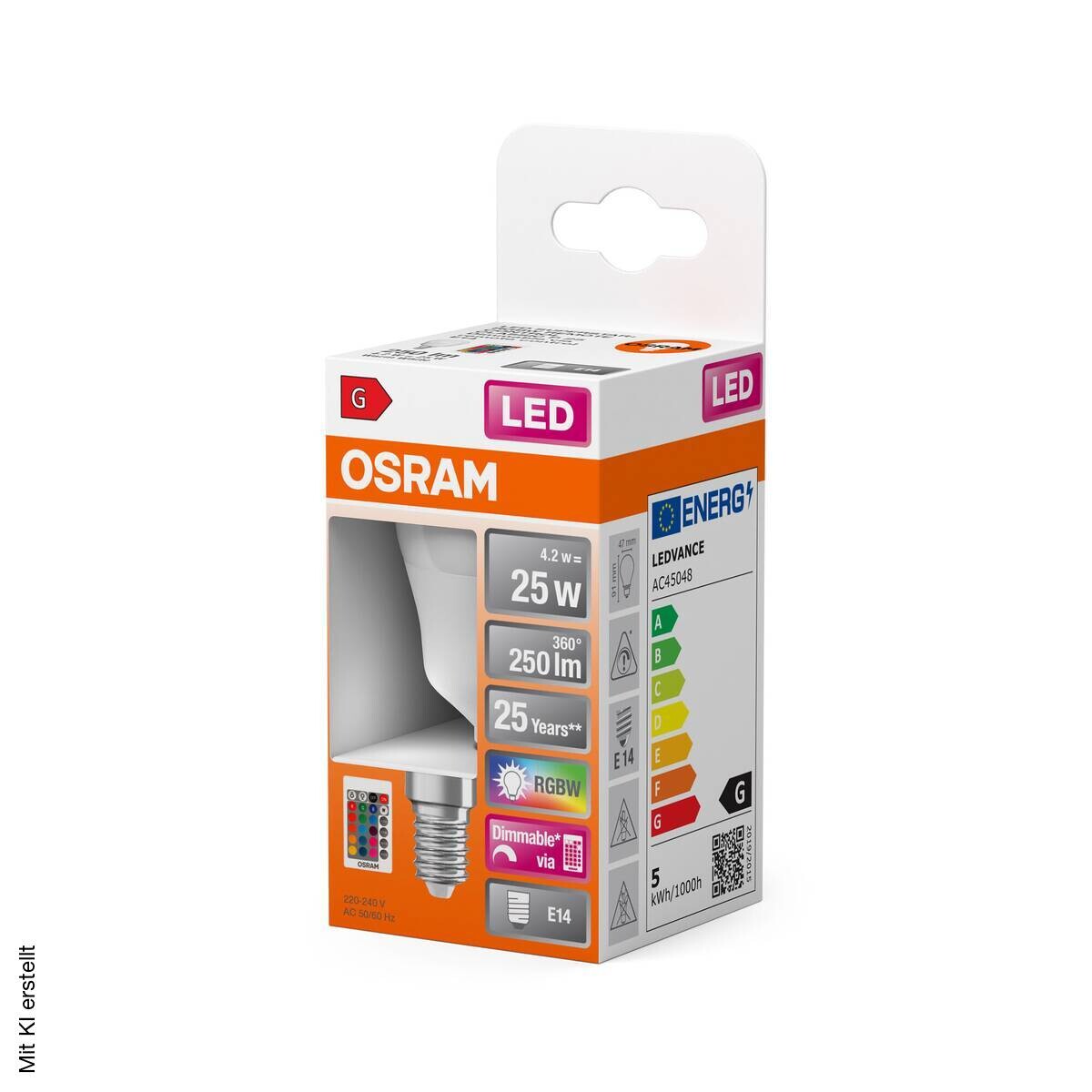 OSRAM LED-Leuchtmittel Tropfen RGBW mit Fernbedienung AC45048 E14