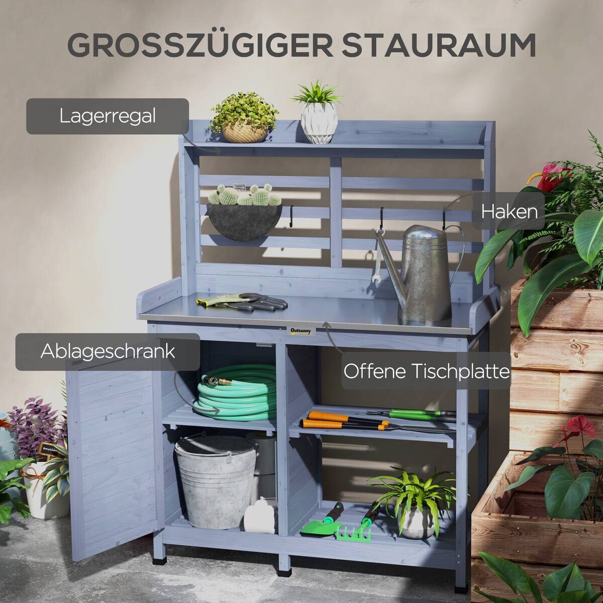 Outsunny Pflanztisch grau Polypropylen B/H/L: ca. 47x112x146 cm