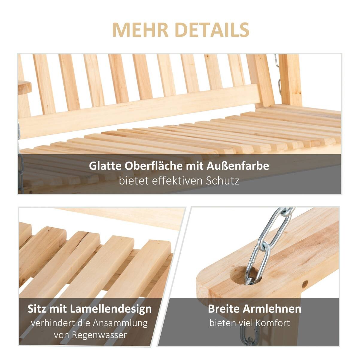 Outsunny Hängebank natur Holz B/H/L: ca. 69x60x117 cm