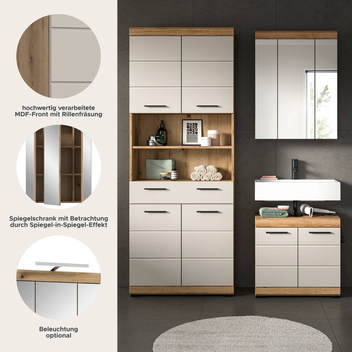 Badezimmer-Set Scout Evoke Oak Nachbildung Kaschmirgrau Nachbildung B/H/T: ca. 149x191x34 cm