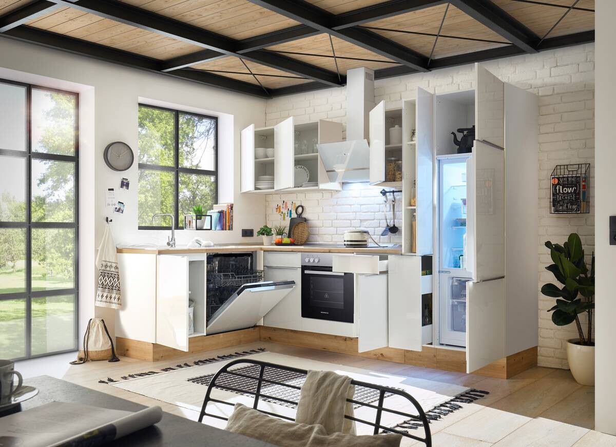 Respekta Winkelküche Marleen weiß Hochglanz B/H/T: ca. 310x211x170 cm