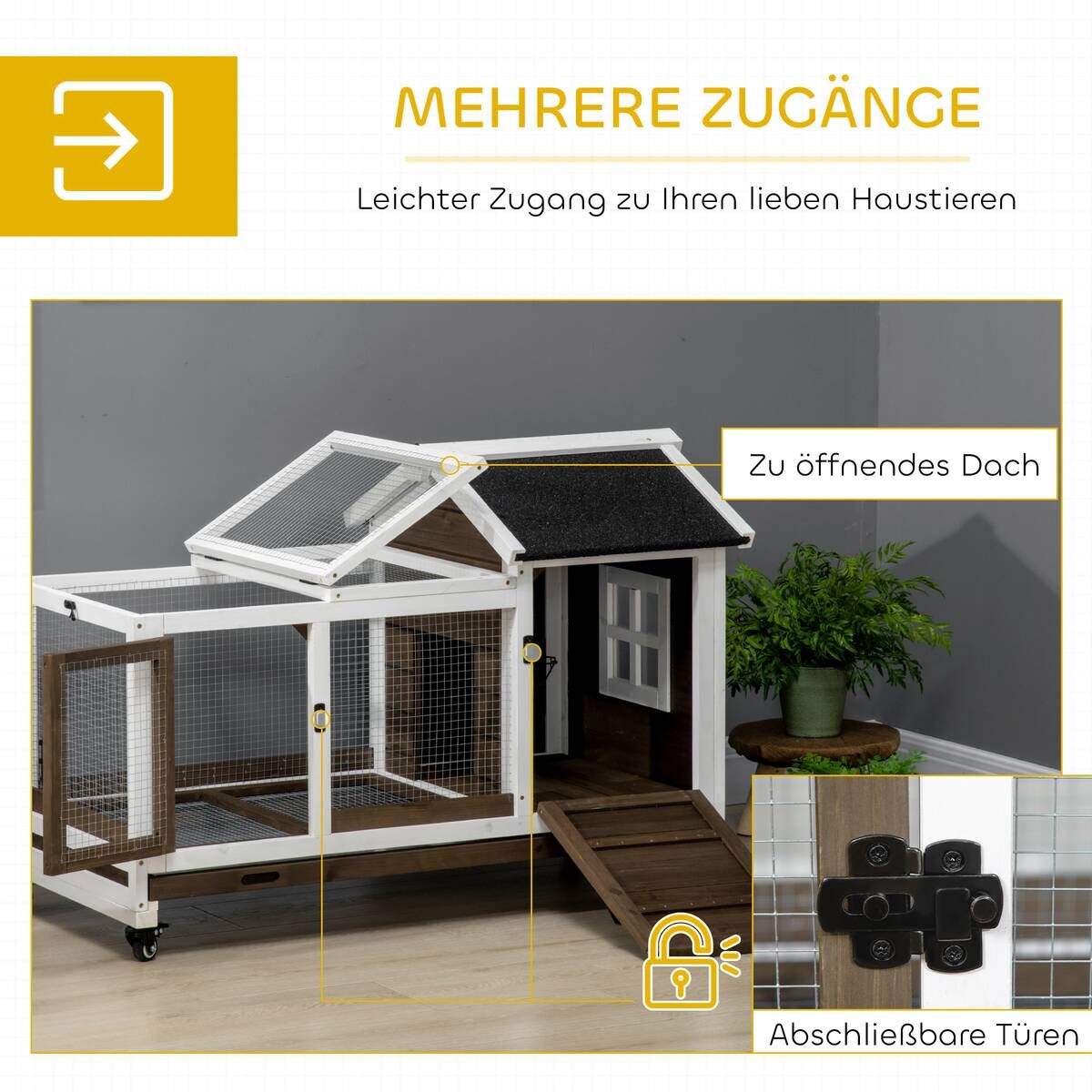 PawHut Zwergkaninchenstall kaffee Holz B/H/L: ca. 58x73,5x108 cm
