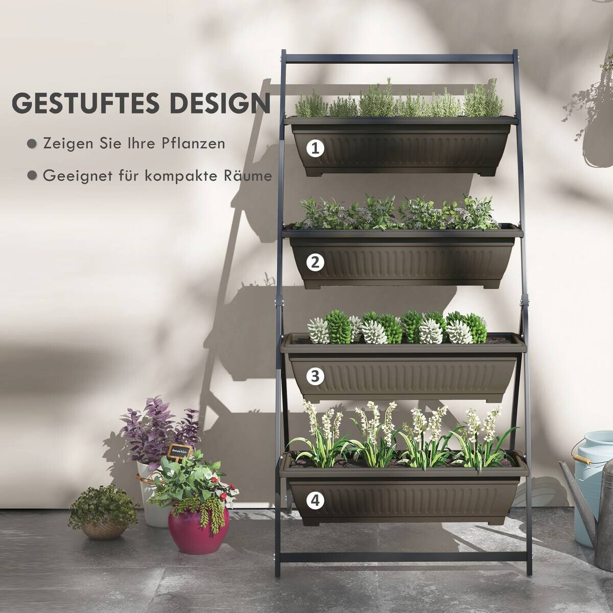 Outsunny Pflanzenständer braun Edelstahl B/H/L: ca. 79x76x162 cm