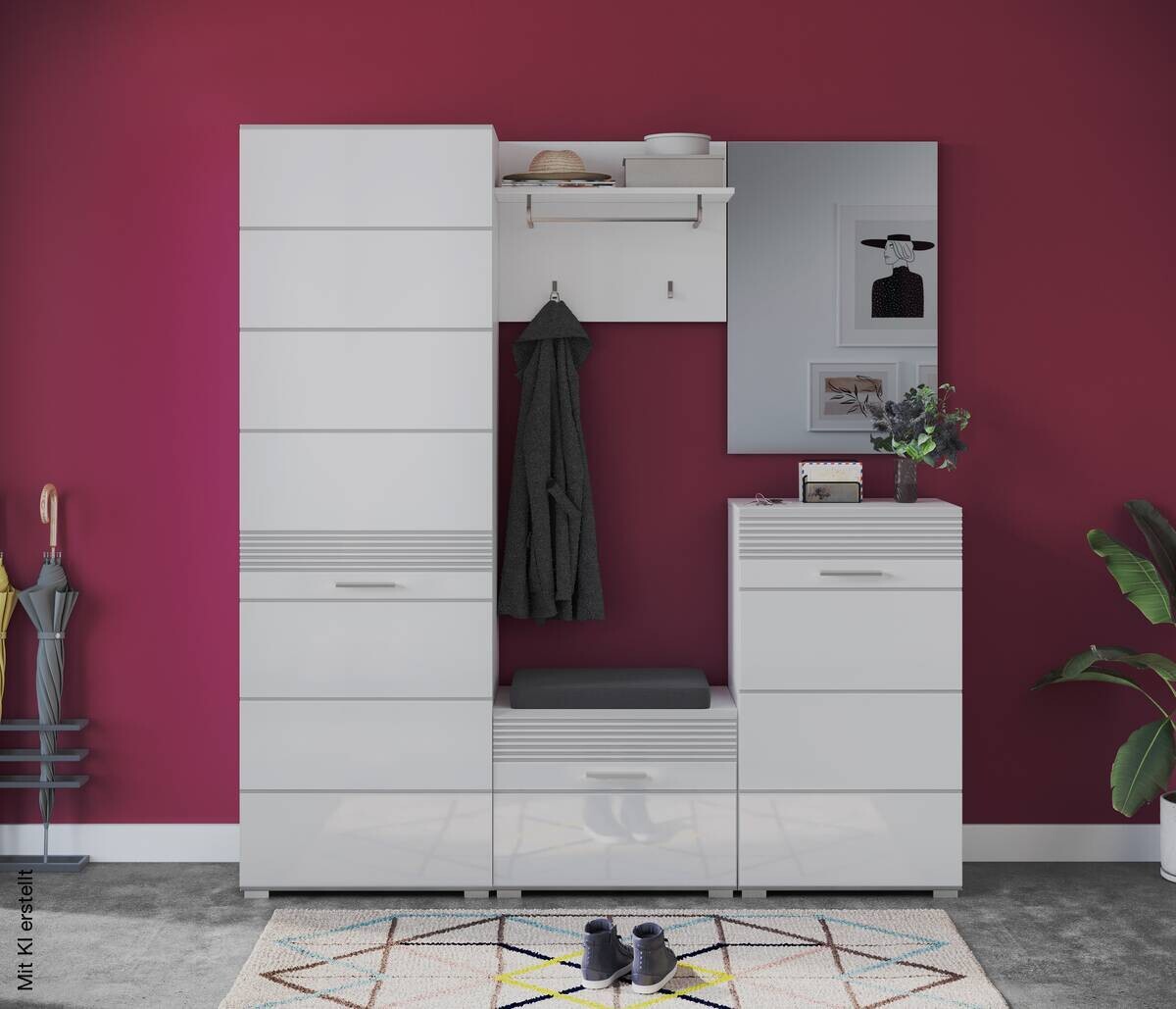 Garderobenschrank LINUS weiß weiß Hochglanz B/H/T: ca. 55x190x37 cm