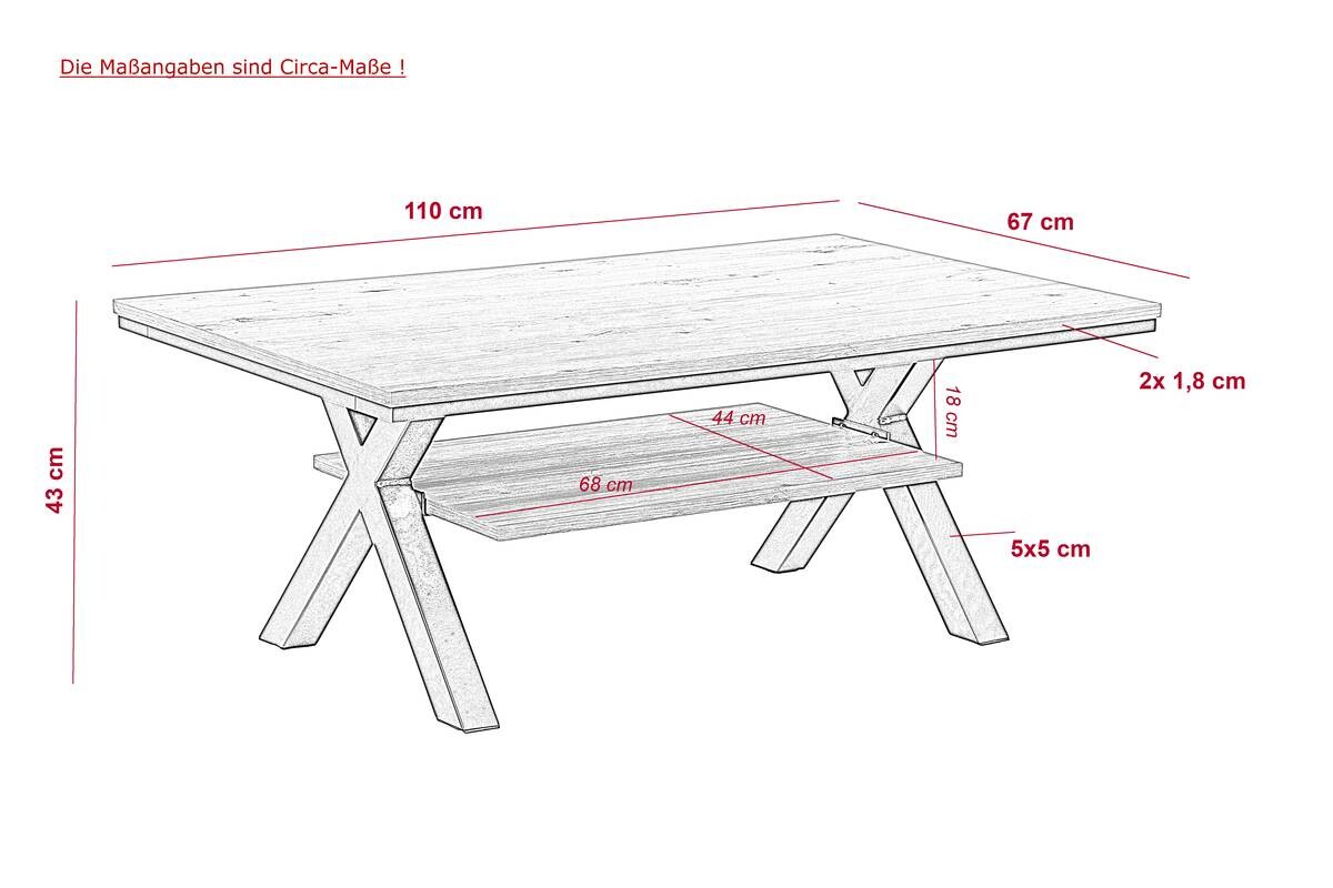 Couchtisch Eiche Artisan Nachbildung schwarz B/H/T: ca. 110x43x67 cm