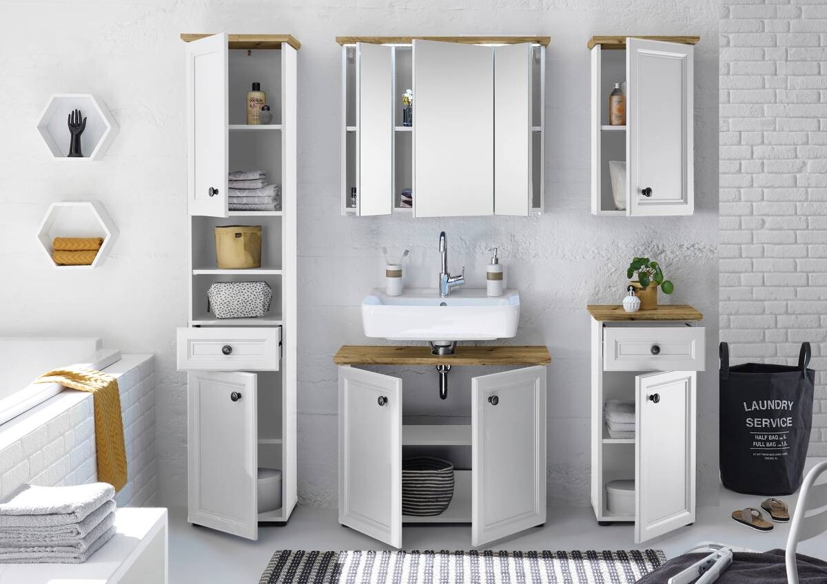 Waschbeckenunterschrank Toskana weiß Eiche Artisan Nachbildung B/H/T: ca. 84x67x32 cm