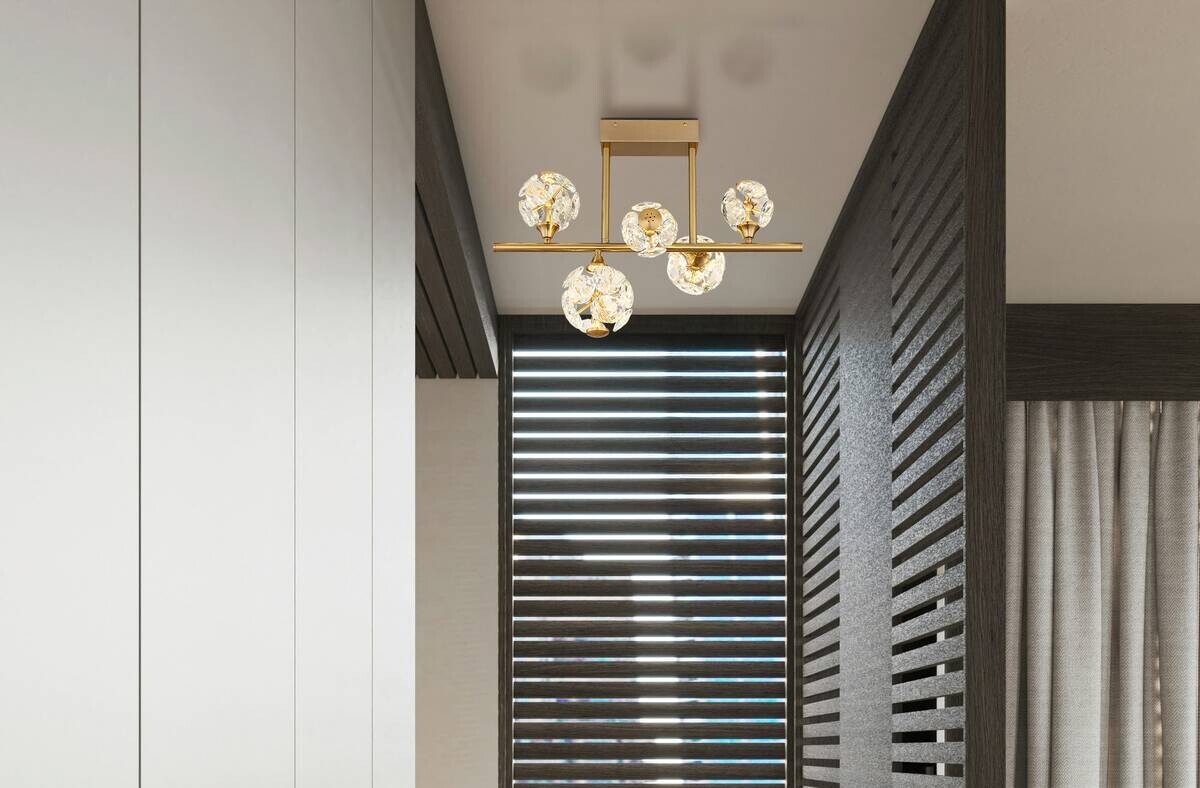 GLOBO Deckenleuchte klar gold Metall B/H/T/L: ca. 31x45x61x61 cm 1 Brennstellen