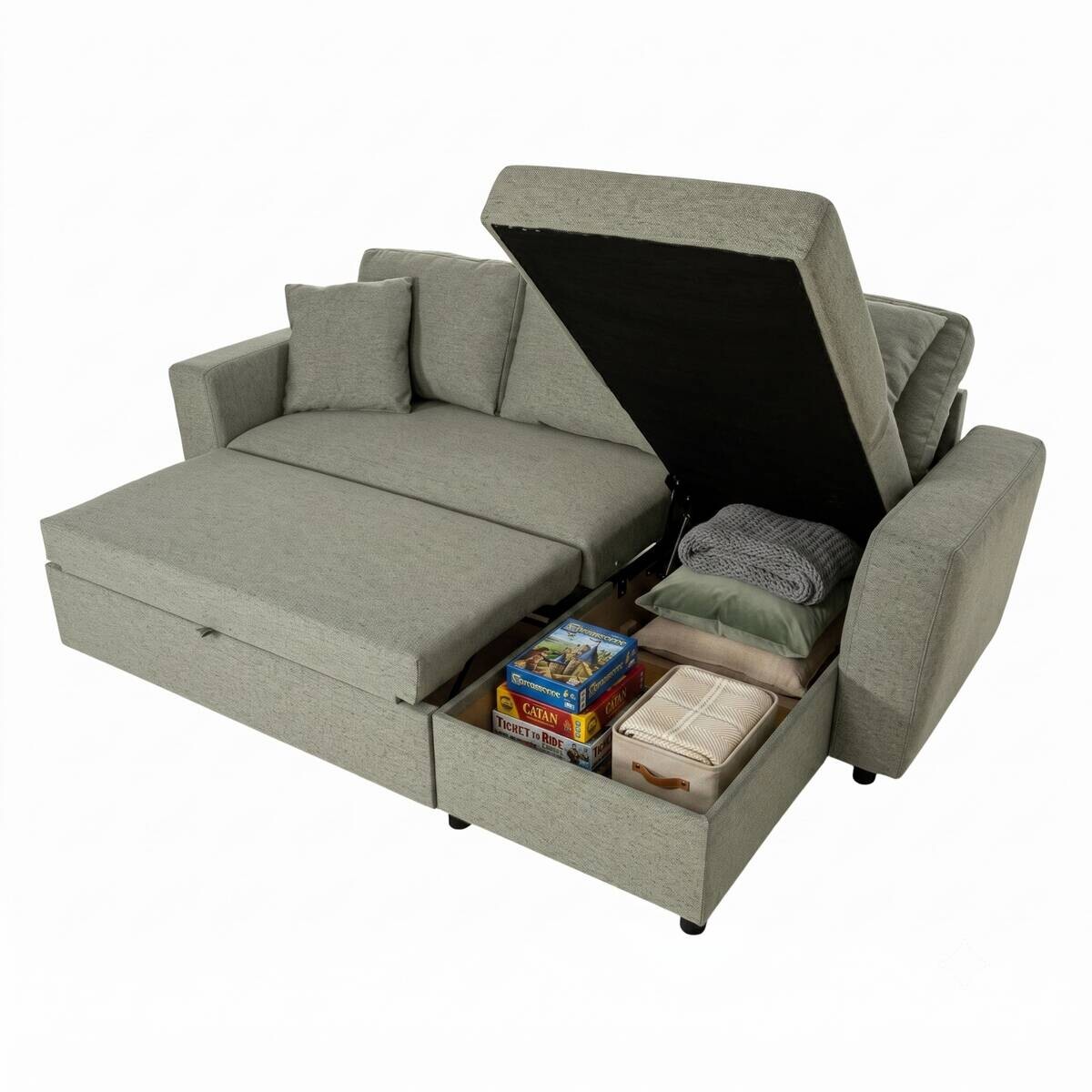 Ecksofa mit Bettfunktion und Bettkasten grün Webstoff B/H/T: ca. 234x86x144 cm