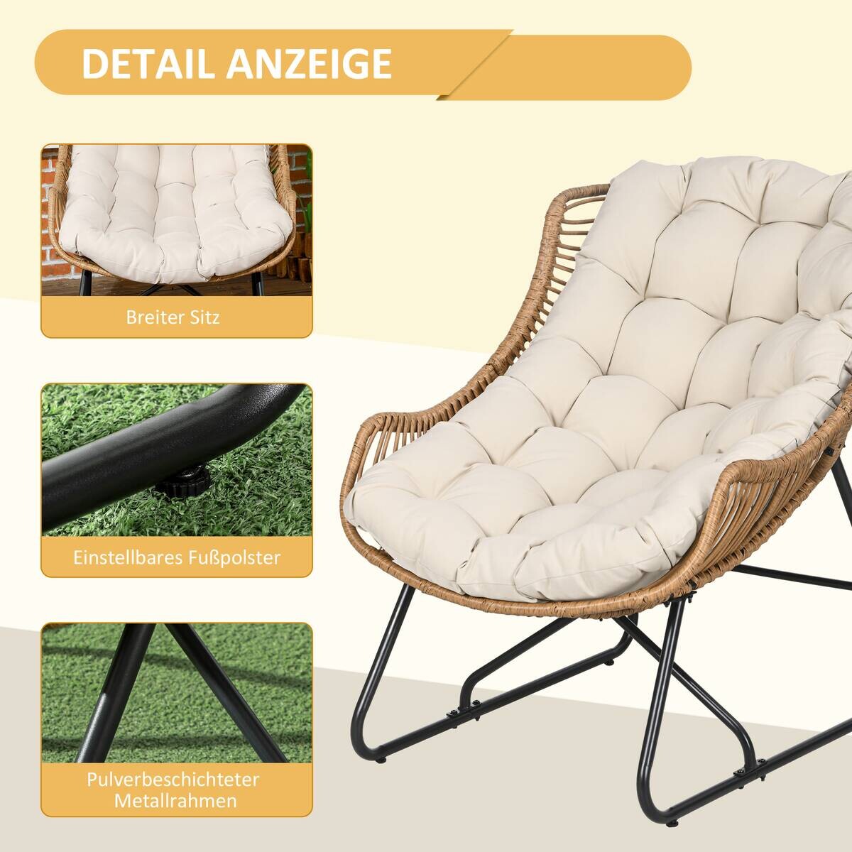 Outsunny Gartensessel khaki Stahl B/H/L: ca. 75x90x101 cm