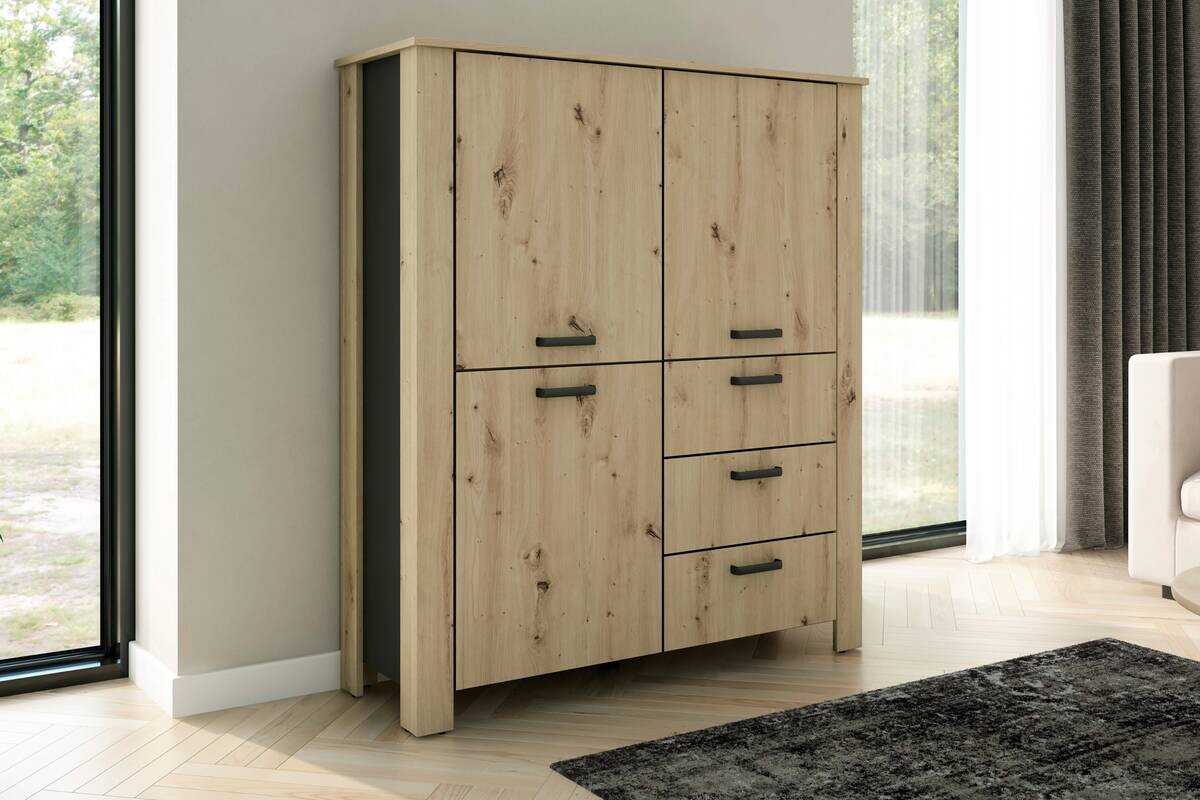 Highboard FARO Eiche schwarz B/H/T: ca. 120x137x40 cm