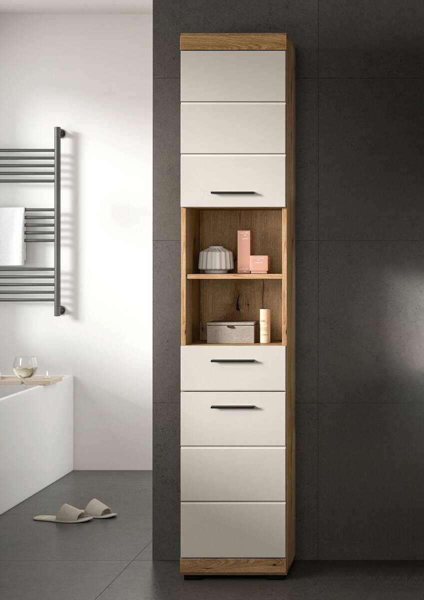 Badhochschrank Scout Evoke Oak Nachbildung Kaschmirgrau Nachbildung B/H/T: ca. 37x191x31 cm