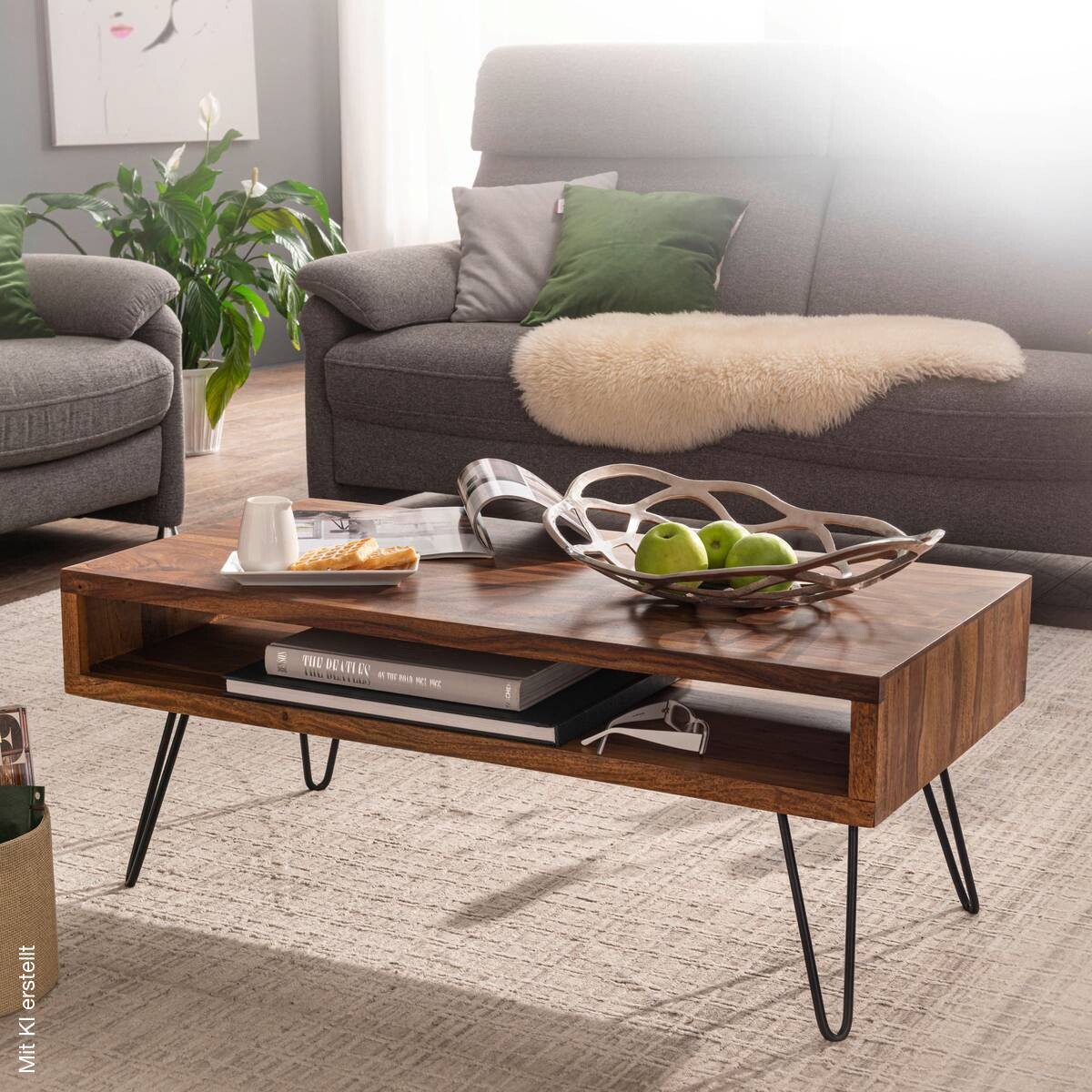 Couchtisch natur schwarz pulverbeschichtet B/H/T: ca. 100x40x50 cm