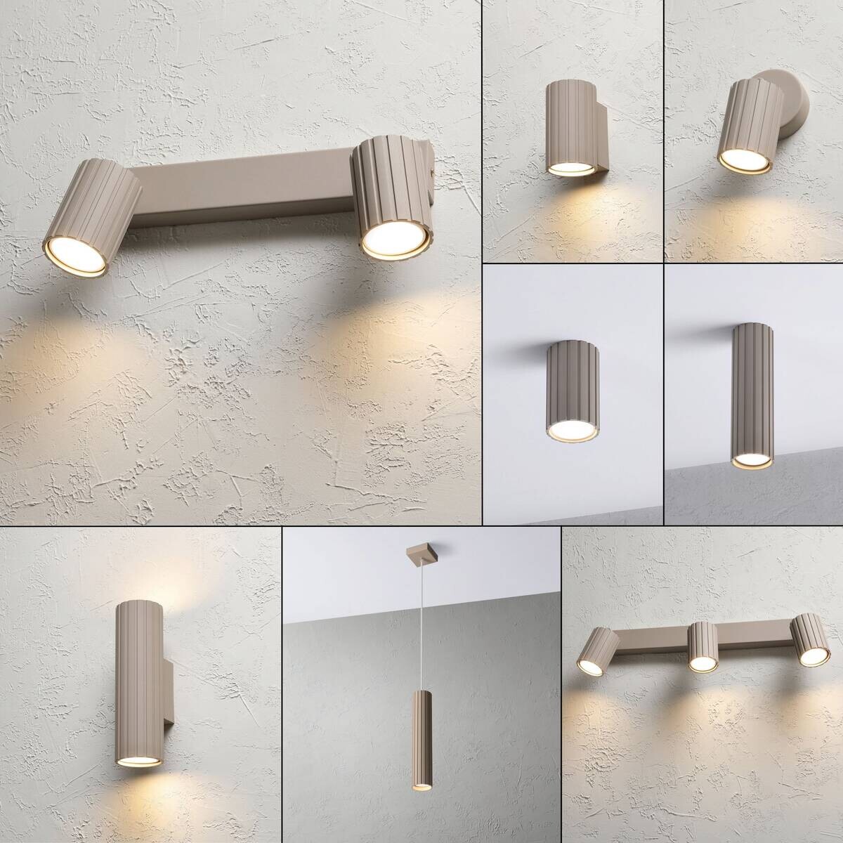 Lamkur Strahler Prisma beige Stahl B/H/L: ca. 6,5x16,5x30 cm 2 Brennstellen
