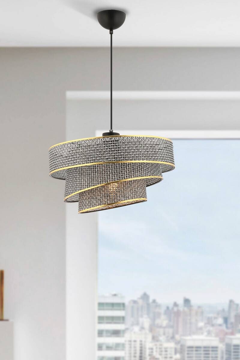 Opviq Pendelleuchte Couper grau gold Baumwolle Metall B/H/L: ca. 40x72x40 cm E27 1 Brennstellen