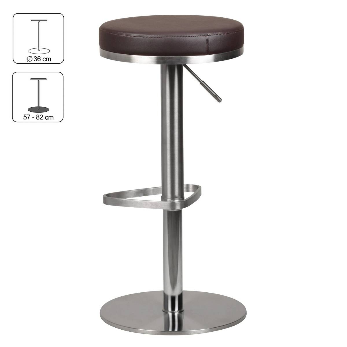 Barhocker dunkelbraun Edelstahl Kunstleder Edelstahl
