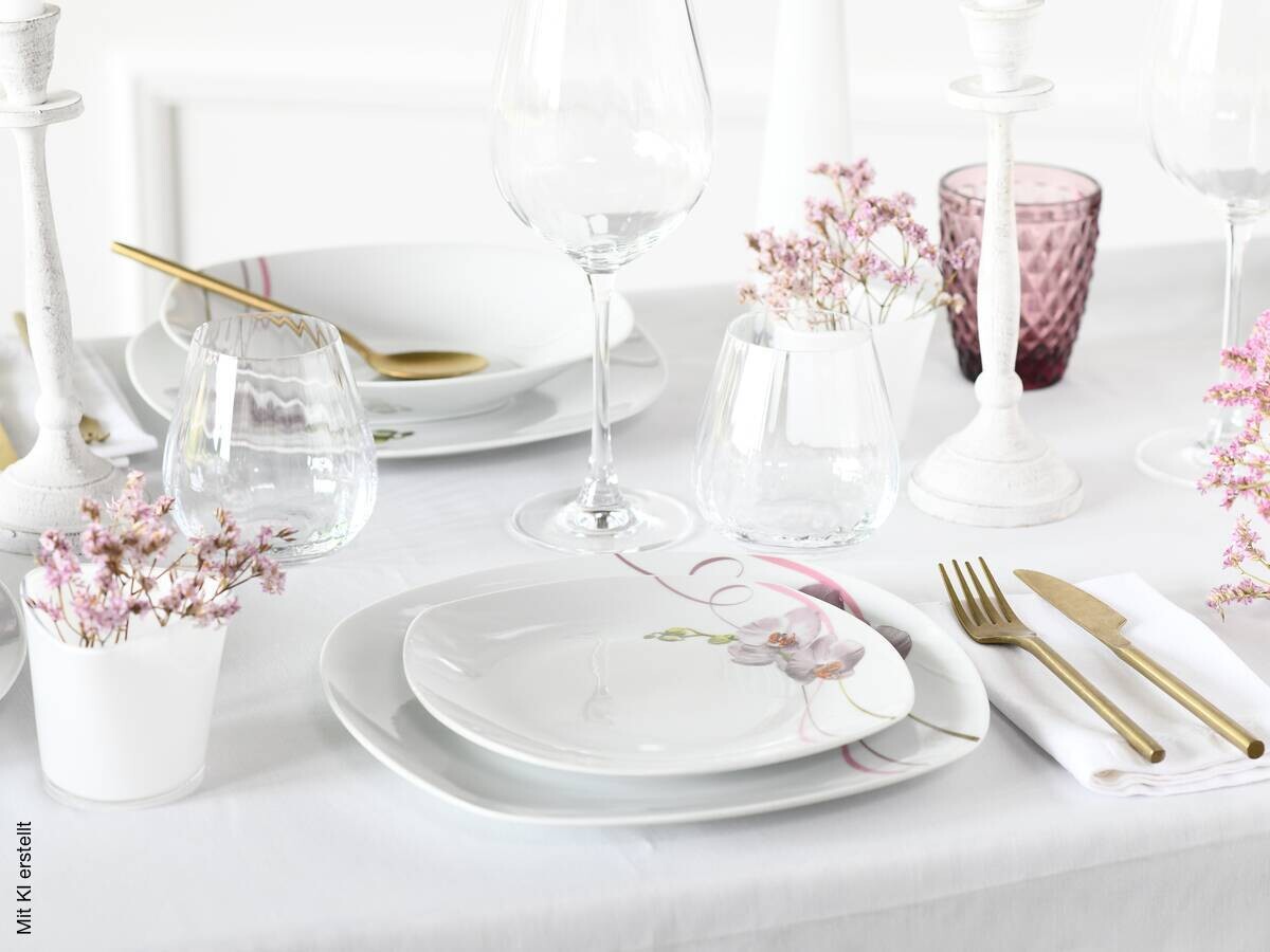 CreaTable Kombiservice Square Orchidee weiß Porzellan 62 tlg.