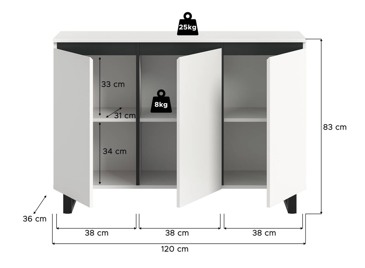 Sideboard Tomasa weiß schwarz B/H/T: ca. 120x84x36 cm