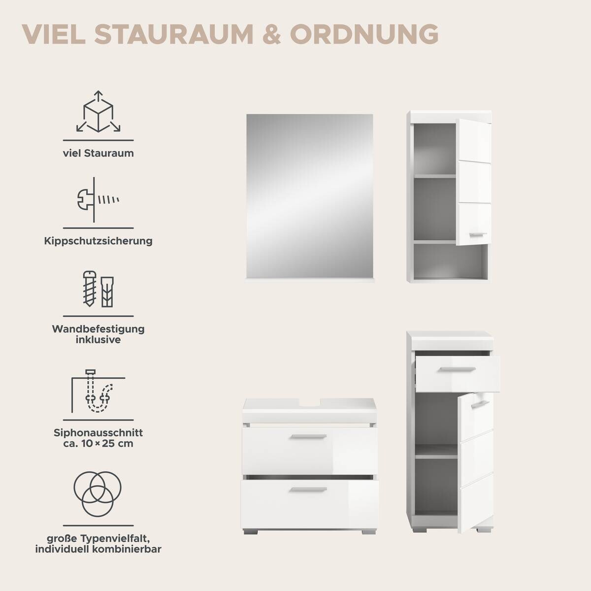 Badezimmer-Set Scout weiß weiß Hochglanz B/H/T: ca. 112x191x37 cm