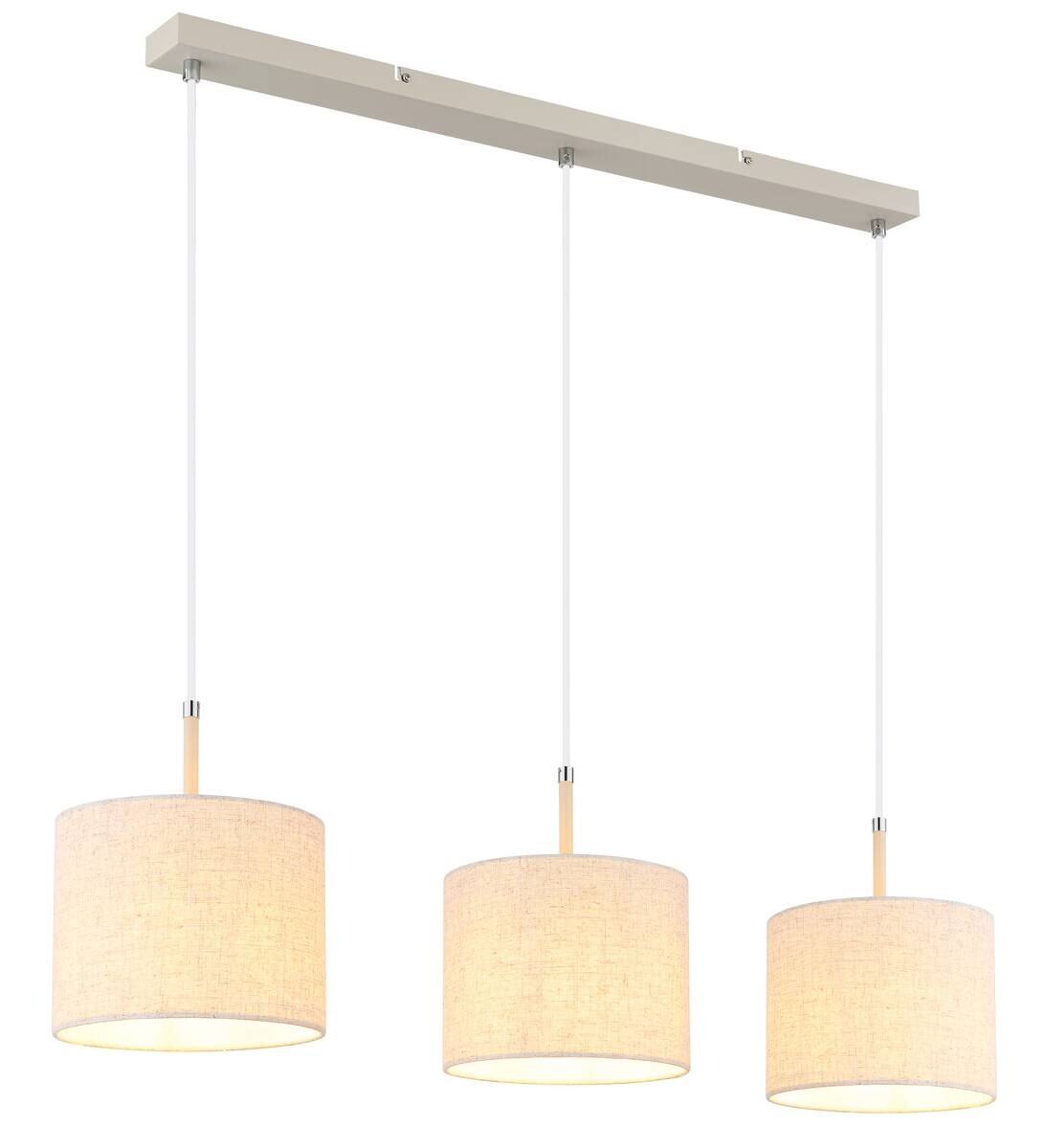 Pendelleuchte sand Metall Textil B/H/L: ca. 20x120x90 cm E27 3 Brennstellen
