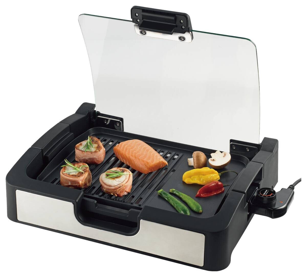 POCOline Elektrogrill schwarz Glas Metall Kunststoff B/H/L: ca. 34,5x9,5x50 cm