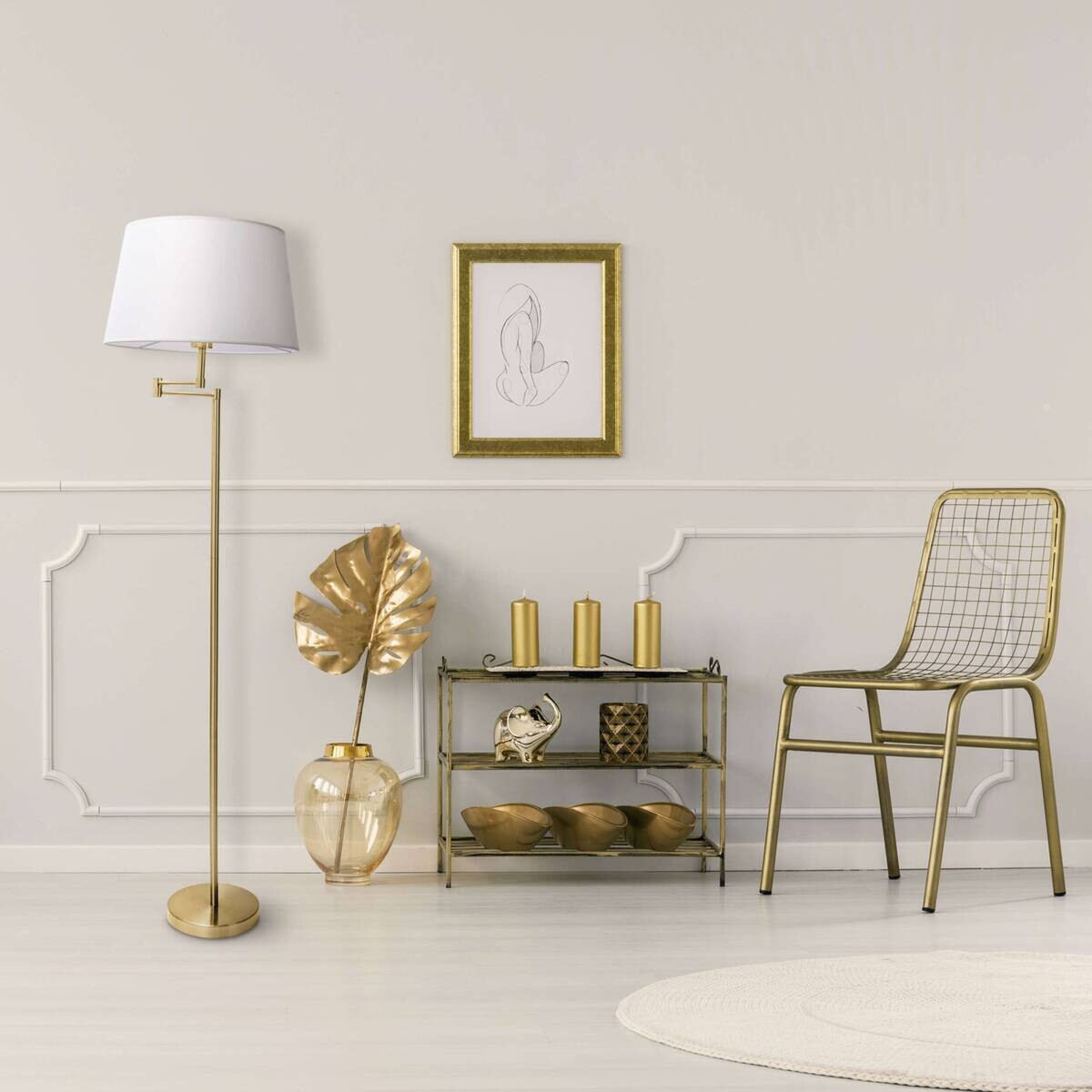 Näve Leuchten Stehleuchte messing Textil Metall Kunststoff B/H/T/D: ca. 23,5x158x23,5x23,5 cm E27 1 Brennstellen