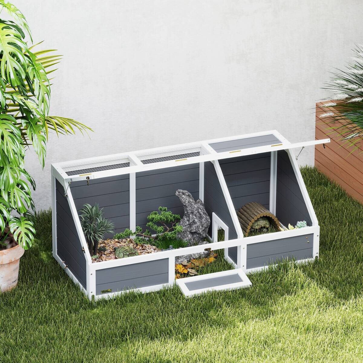 PawHut Schildkrötenhaus hellgrau Stahl B/H/L: ca. 55x50x120 cm
