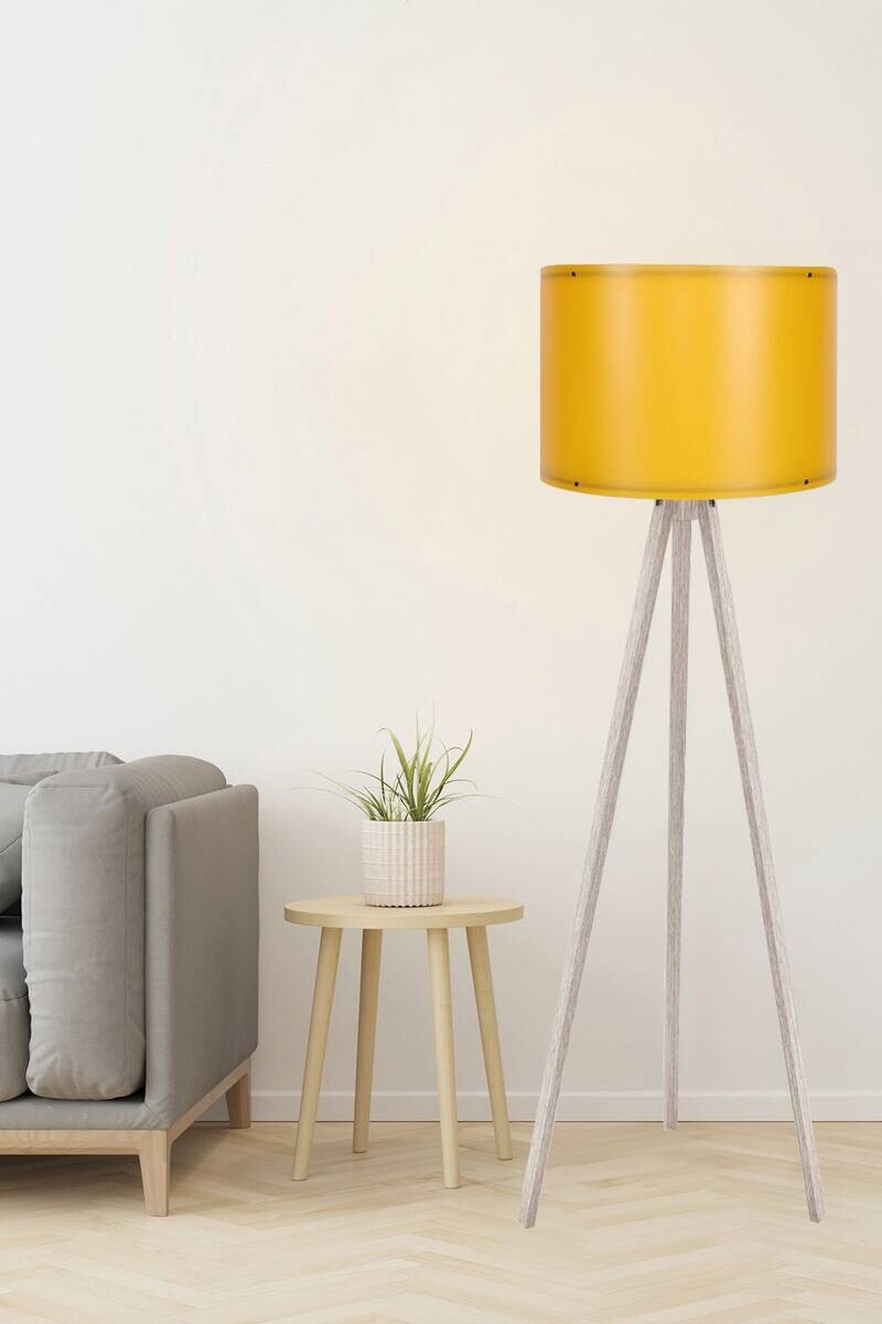 Opviq Stehleuchte gelb creme Polypropylen MDF B/H/L: ca. 38x145x38 cm E27 1 Brennstellen