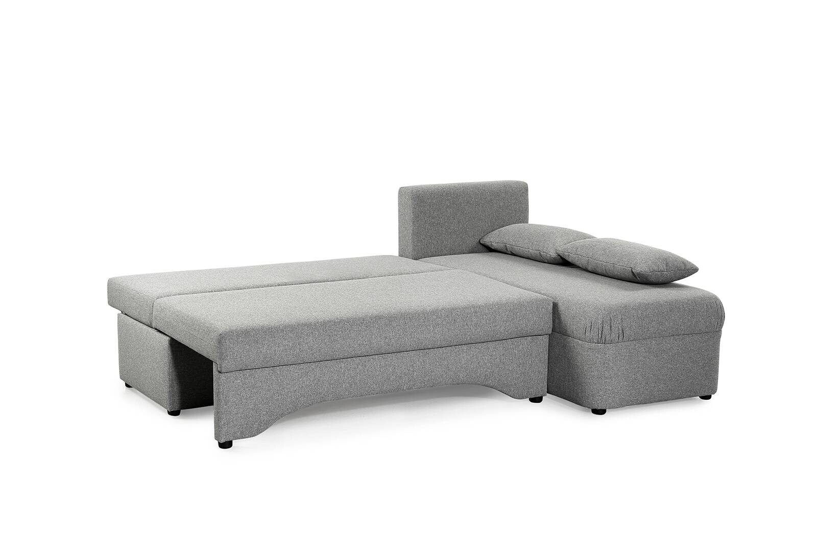 Ecksofa mit Bettfunktion und Bettkasten hellgrau Feinstruktur B/H/T: ca. 191x70x142 cm