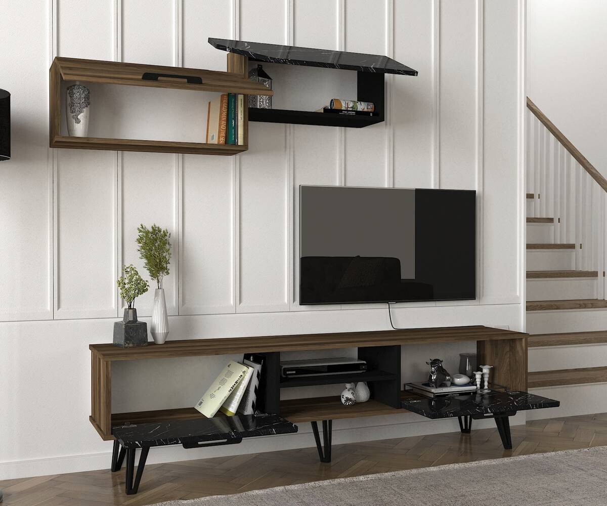 Wohnwand Lampert walnuss Nachbildung Marmoroptik B/H/T: ca. 180x51x35 cm