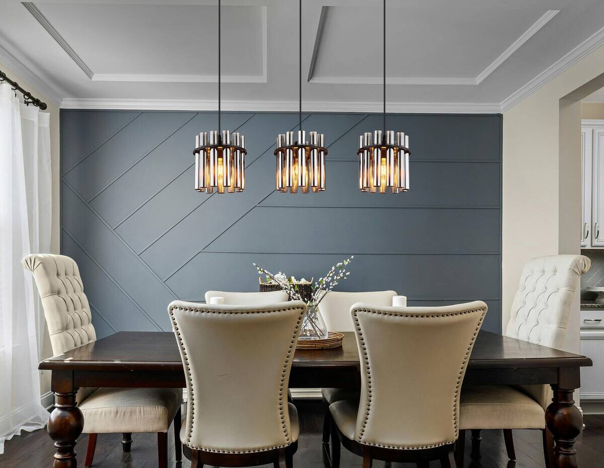 GLOBO Pendelleuchte Rauch schwarz Glas PVC Metall B/H/L: ca. 20x120x80 cm E27 3 Brennstellen