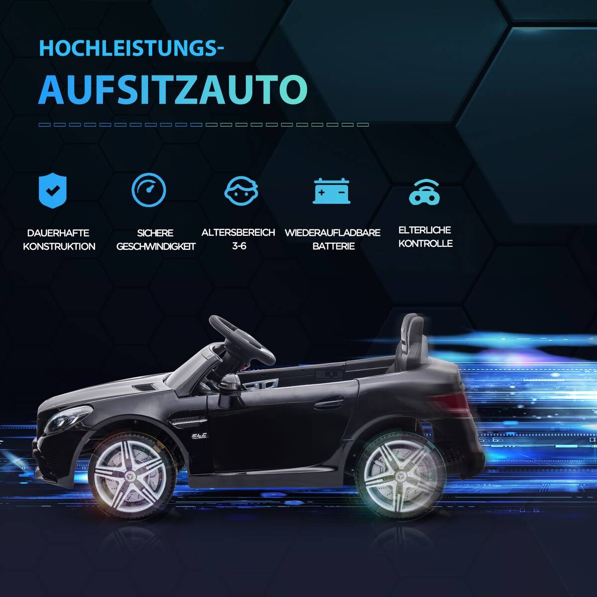 AIYAPLAY Kinder-Elektroauto schwarz B/H/L: ca. 62,5x44x107 cm