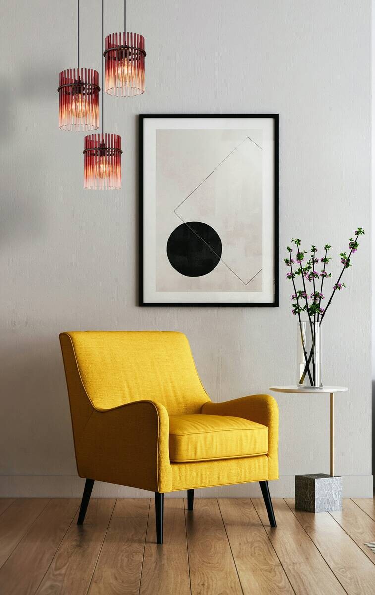 GLOBO Pendelleuchte Gorley schwarz rot Metall Glas H/D: ca. 140x47 cm E27 3 Brennstellen