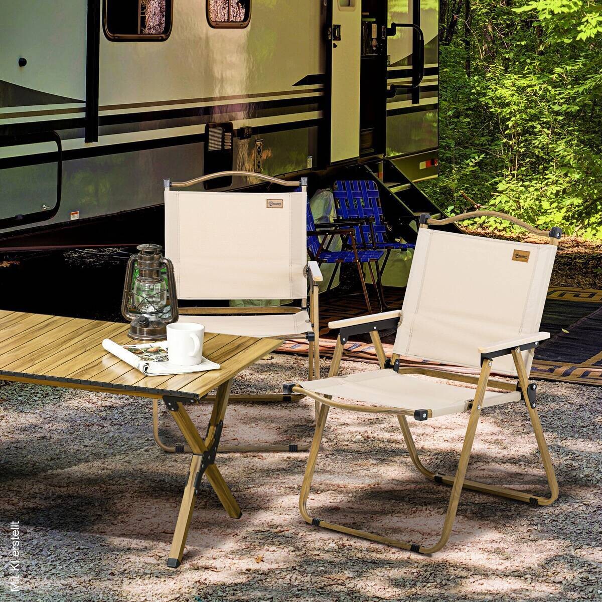 Outsunny Campingstuhl 2er Set khaki Stoff B/H/L: ca. 59x78x54 cm