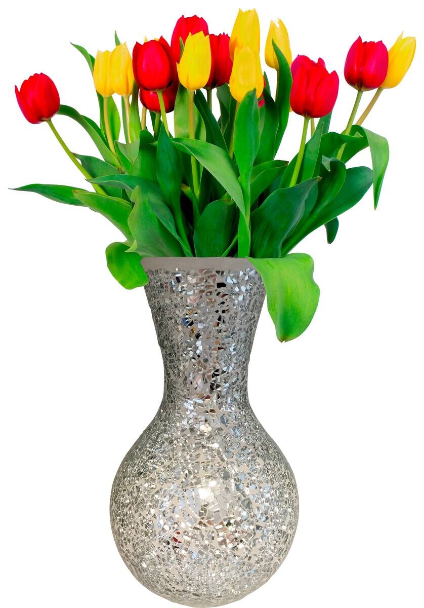 POCOline Vase silber Glas B/H/L: ca. 15x27x15 cm