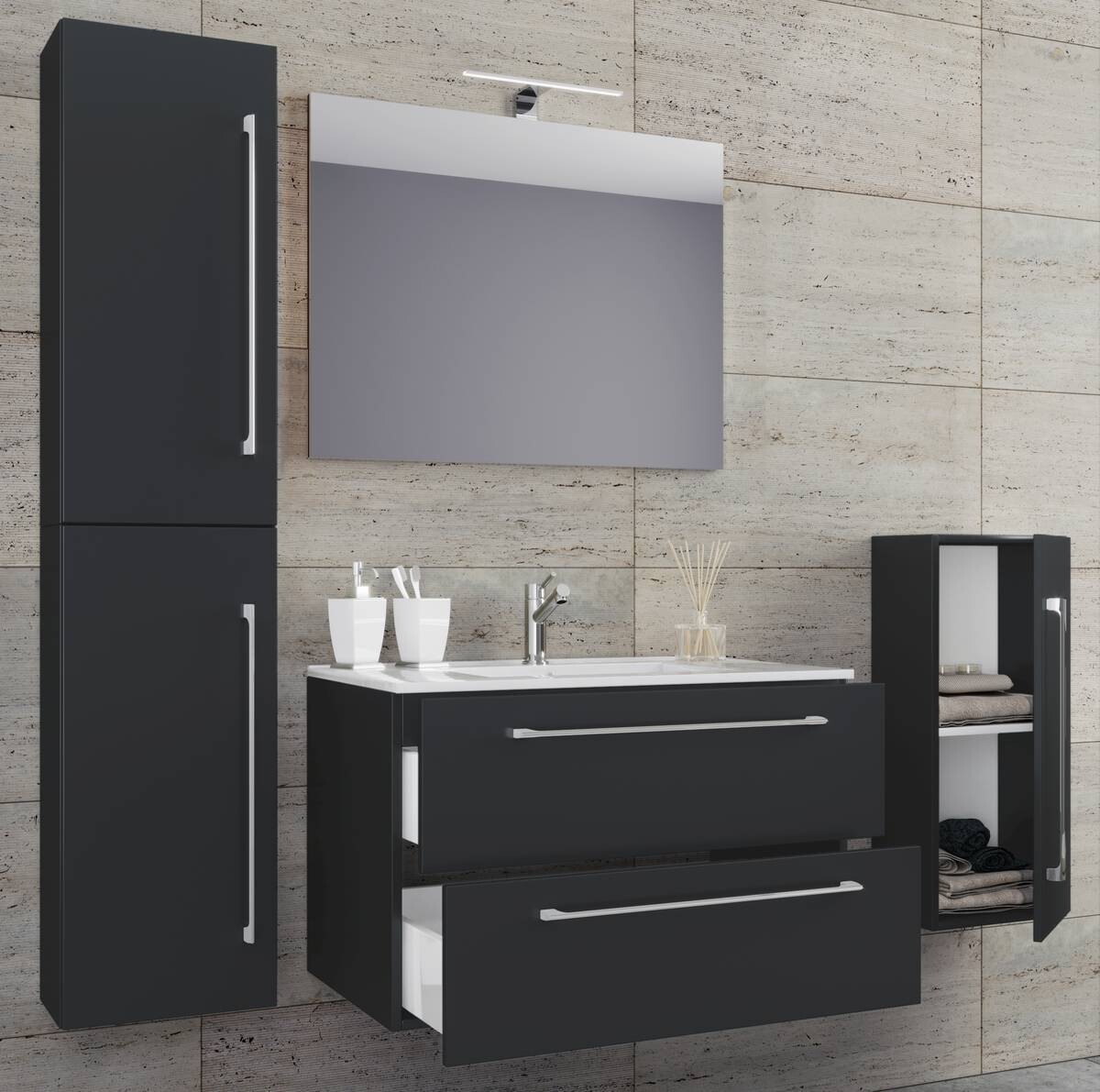 Waschplatz 5tlg-Badinos schwarz B/H/T: ca. 80x50x46 cm