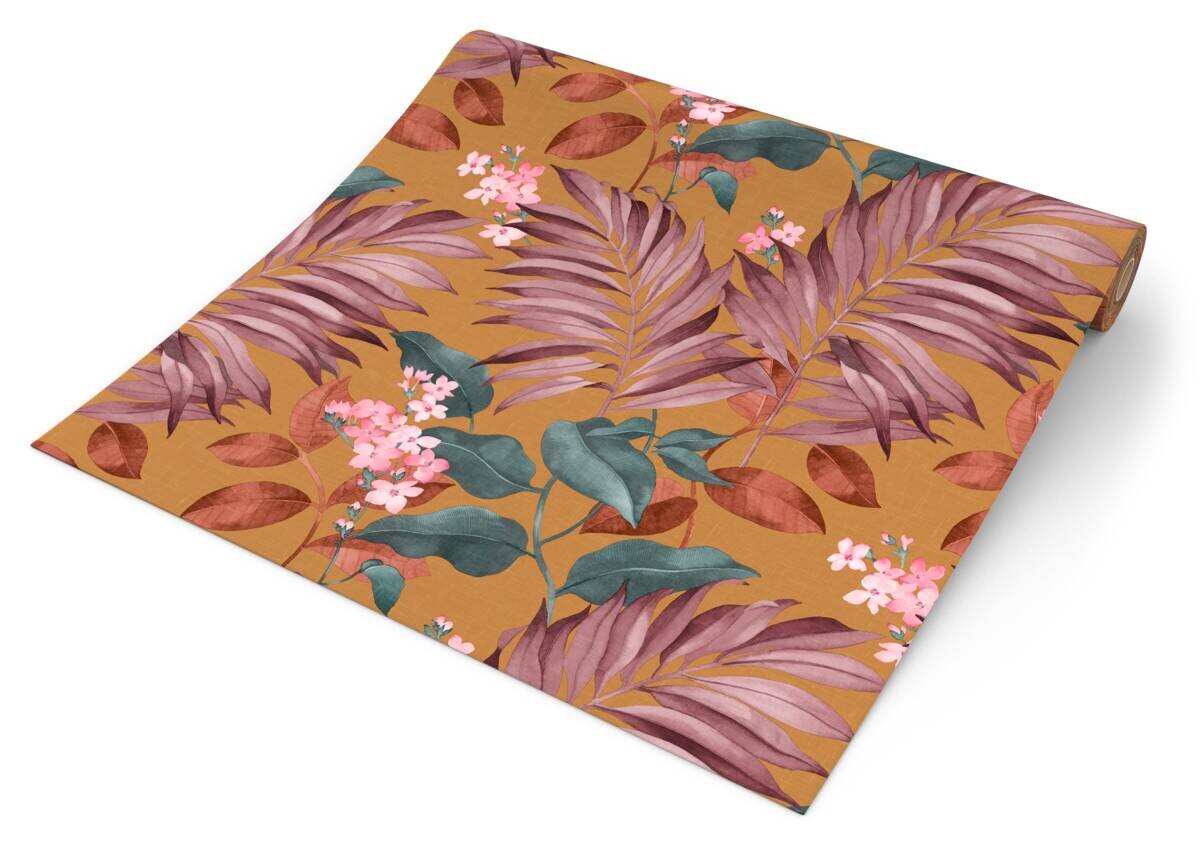 Vliestapete Blumen Blätter beige grün rosa B/L: ca. 53x1005 cm