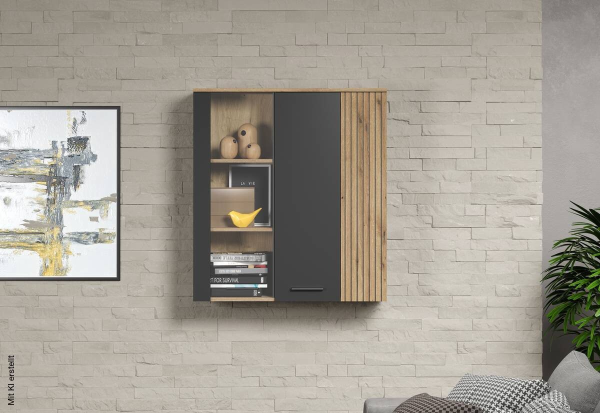 Hängevitrine Esteban anthrazit Eiche Evoke Coast Nachbildung B/H/T: ca. 90x99x34 cm