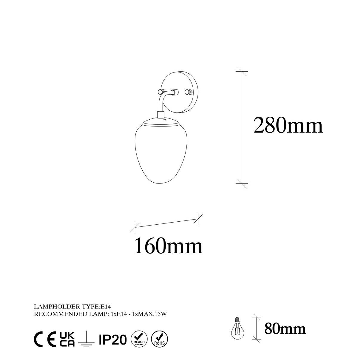 Opviq Wandleuchte Metall Glas B/H/L: ca. 16x28x12 cm E14 1 Brennstellen