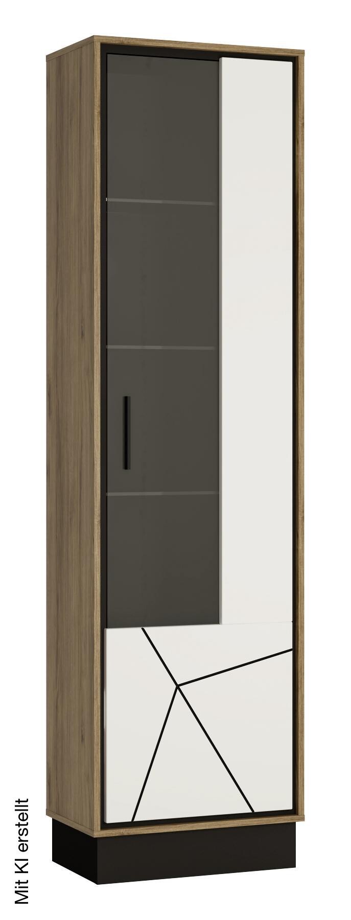 Standvitrine Brolo Eiche Cartania Nachbildung weiß Hochglanz schwarz B/H/T: ca. 57x209x37 cm