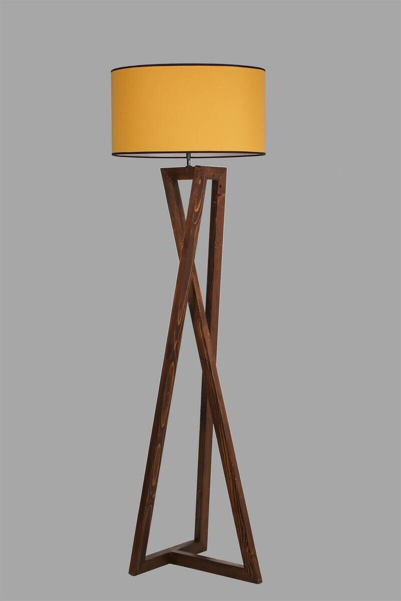 Stehleuchte senf nussbaum Stoff B/H/L/D: ca. 45x150x45x45 cm E27 1 Brennstellen