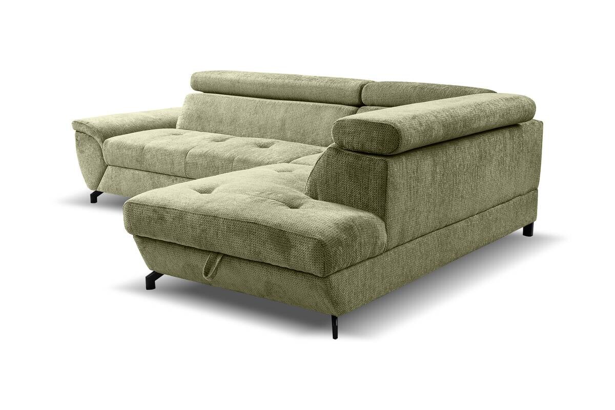 Ecksofa mit Bettfunktion und Bettkasten moosgrün Microfaser B/H/T: ca. 263x77x210 cm