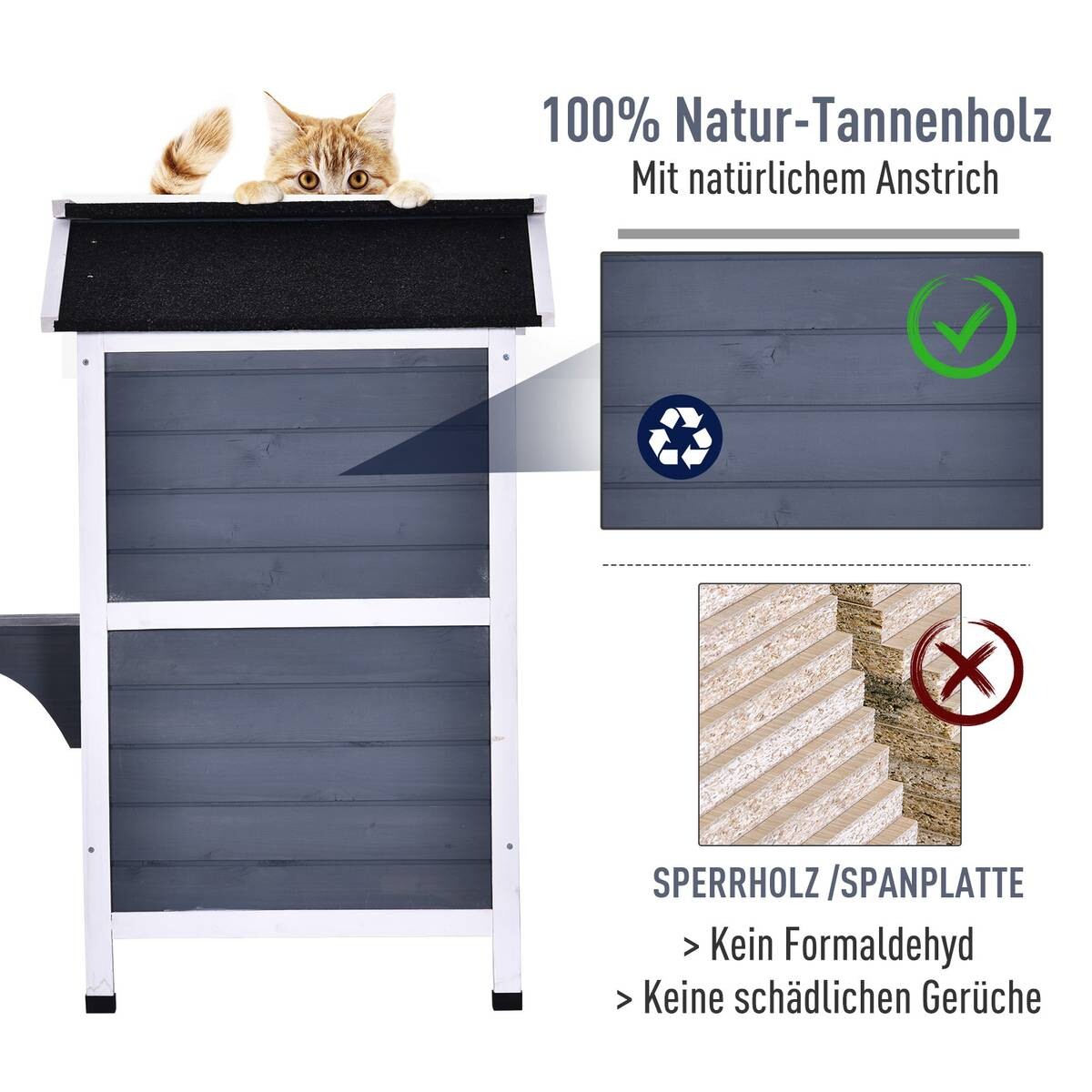 PawHut Katzenhaus grau Holz B/H/L: ca. 56x91x78 cm