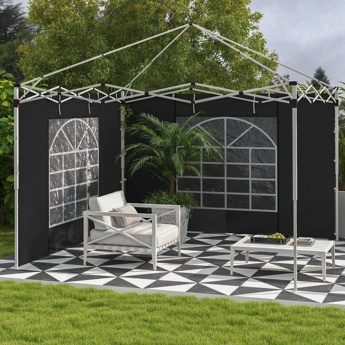 Outsunny Seitenteile für Pavillon schwarz Polyester B/H/L: ca. 295x195x0,01 cm