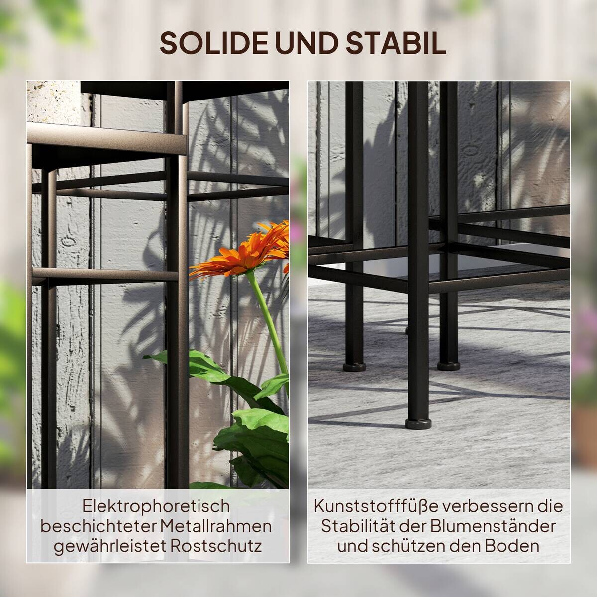 Outsunny Pflanzenständer 3er Set blau Metall B/H/L: ca. 28x71x28 cm