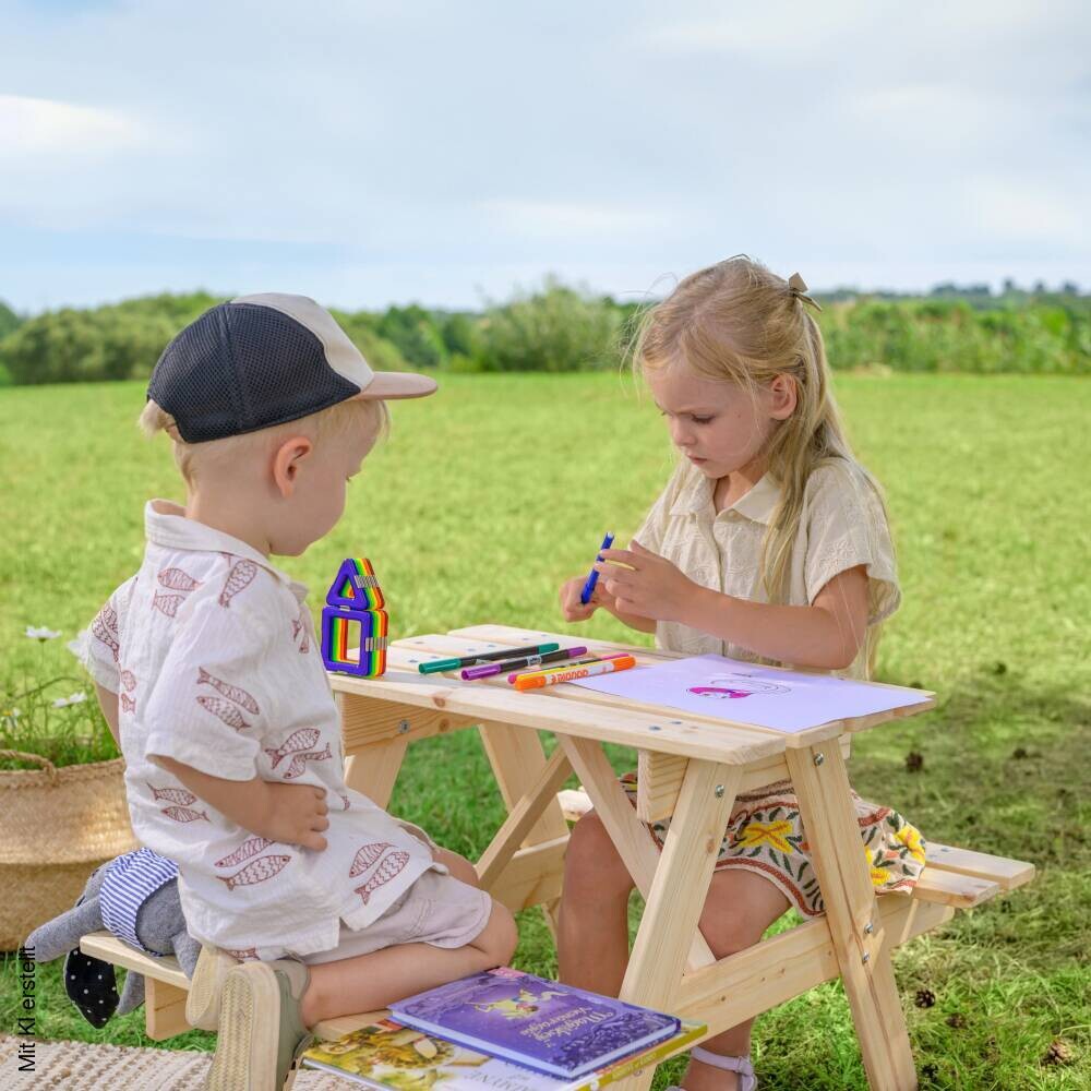 Timbela Kindersitzgarnitur M012 natur Holz B/H/L: ca. 60x50x81 cm